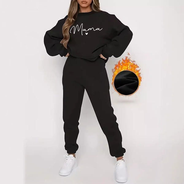 Fleece Letter-printing Printed Hoodie Sweatpants For Women