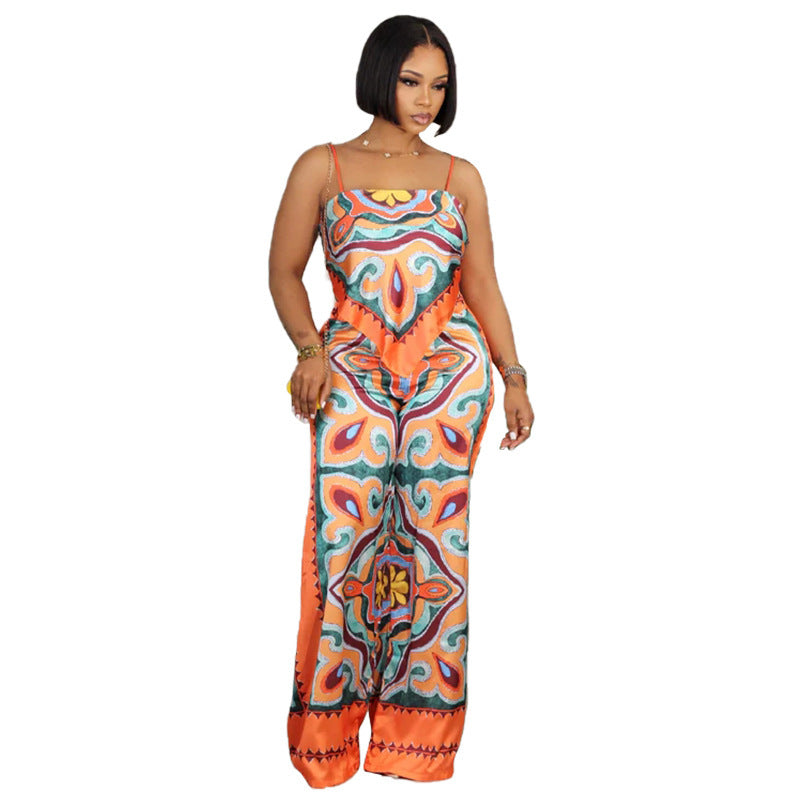 Summer Fashion Printing Sexy Camisole Plus Straight-leg Pants Leisure Suit