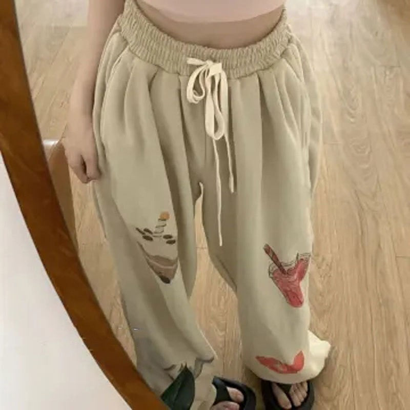 Design Print Mop Casual Sweatpants Women