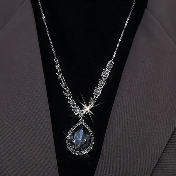 Water Drop Sweater Chain Senior Sense Light Luxury Fashion Gray Crystal Pendant Necklace