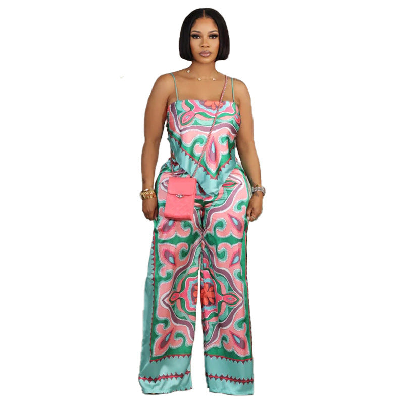 Summer Fashion Printing Sexy Camisole Plus Straight-leg Pants Leisure Suit