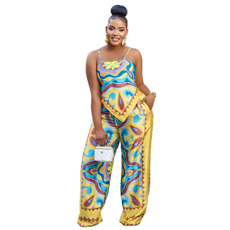 Summer Fashion Printing Sexy Camisole Plus Straight-leg Pants Leisure Suit